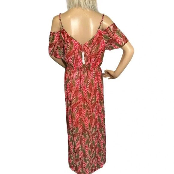 NWT CHARMING CHARLIE Botanical Maxi Tropical Pink Off Shoulder Long Dress Lined - Picture 5 of 11